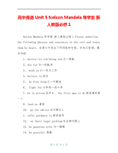 高中英语 Unit 5 Nelson Mandela导学案 新人教版必修1 