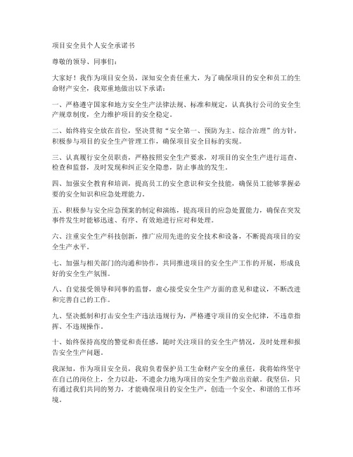 项目安全员个人安全承诺书