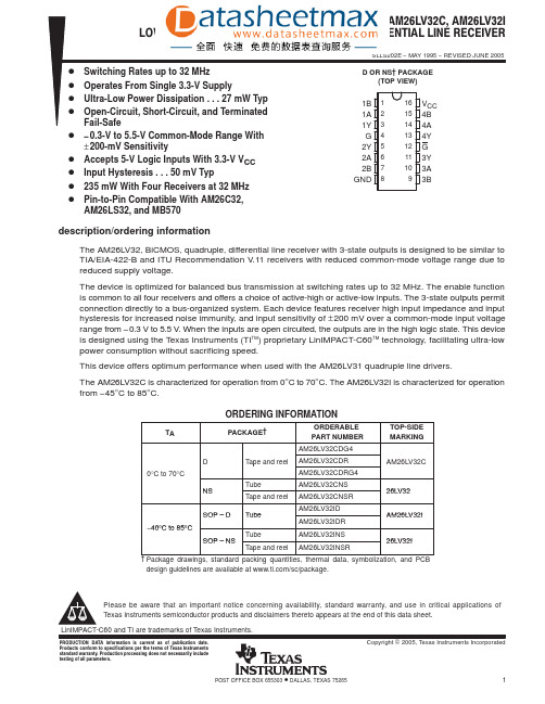 IC datasheet pdf-AM26LV32,pdf(Low-voltage high-speed quadruple differential line receiver)