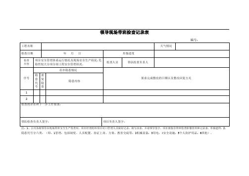 土建工程—领导现场带班检查记录表