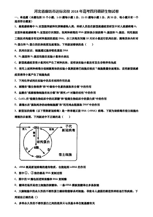 河北省廊坊市达标名校2018年高考四月调研生物试卷含解析