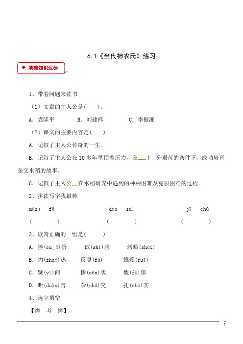 语文六年级下北师大版6.1《当代神农氏》练习(有答案)