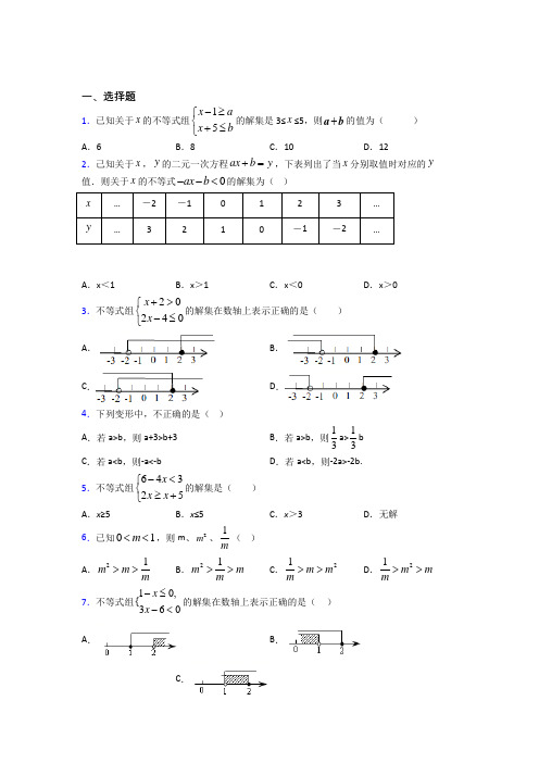 最新人教版初中数学七年级数学下册第五单元《不等式与不等式组》测试题(包含答案解析)