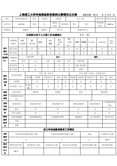 上海理工大学申报高级职务教师主要情况公示表-上海理工大学环境与