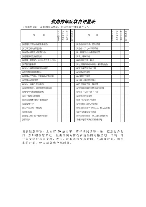 焦虑抑郁症状自评量表