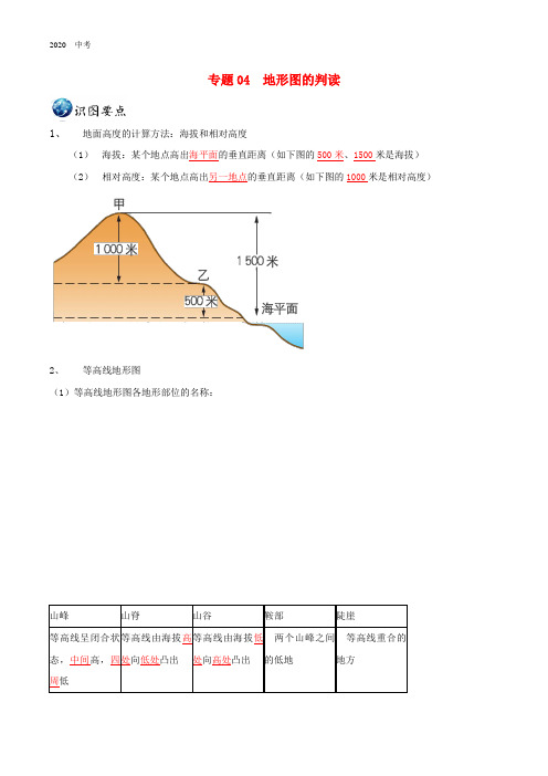 2020年中考地理识图题型重难点专题04地形图的判读含解析