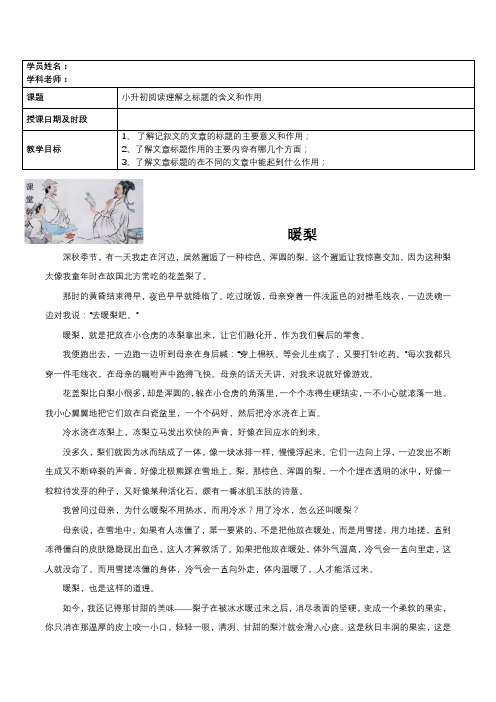 小学高年级阅读理解讲义之标题的含义和作用-2023-2024学年语文四五六年级通用(统编版)