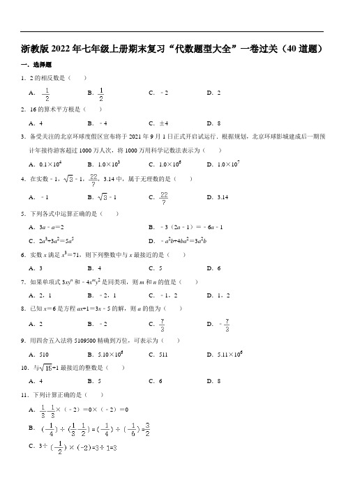 【期末复习】浙教版2022年七年级上册：“代数题型大全”一卷过关(40道题)(含解析)