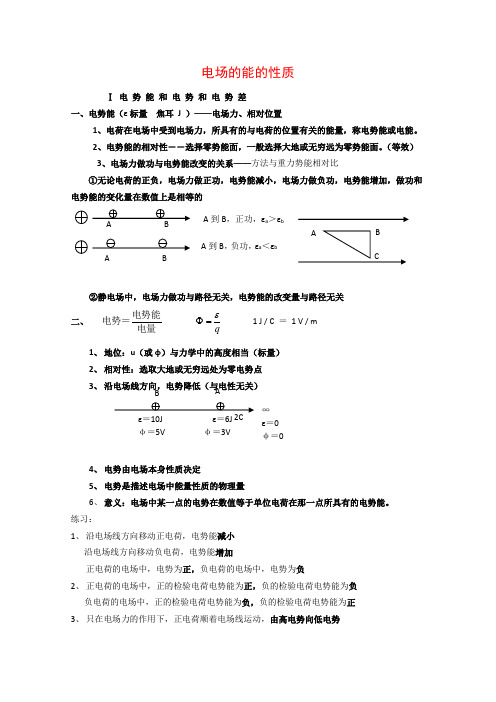 高三物理高考知识点分析电场的能的性质