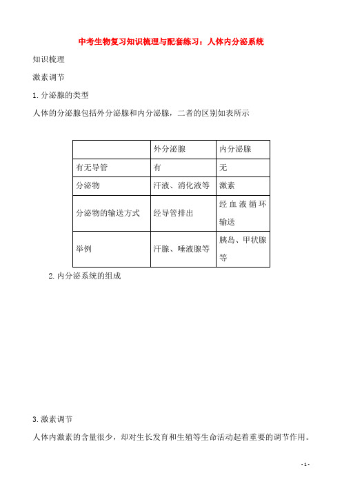 (名师整理)最新生物中考一轮复习《人体内分泌系统》考点梳理及强化训练(含答案)