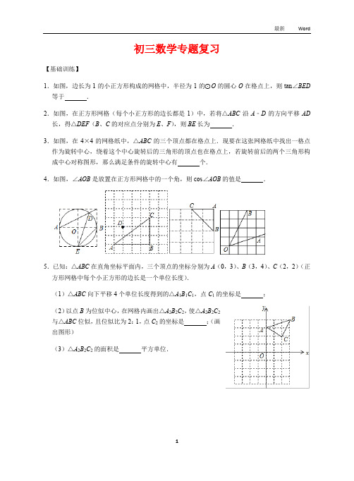苏科版2020-2021年九年级数学中考专题复习《网格问题》 试卷