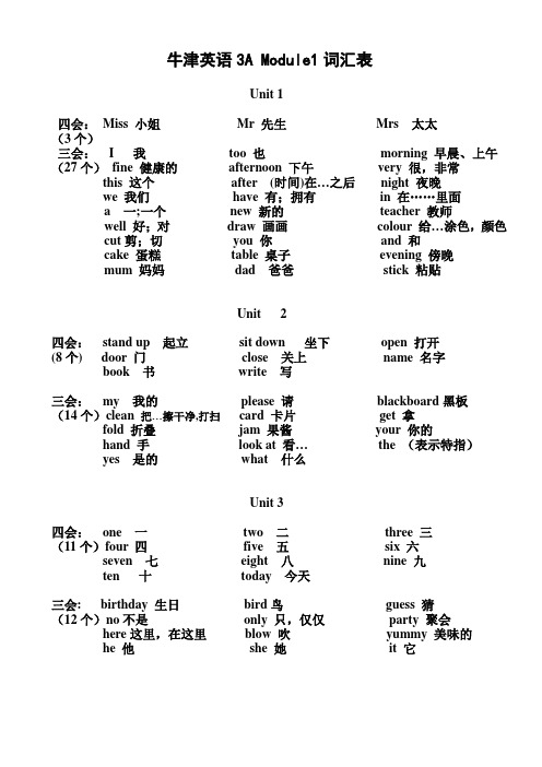 三年级上册所有的三会和四会单词