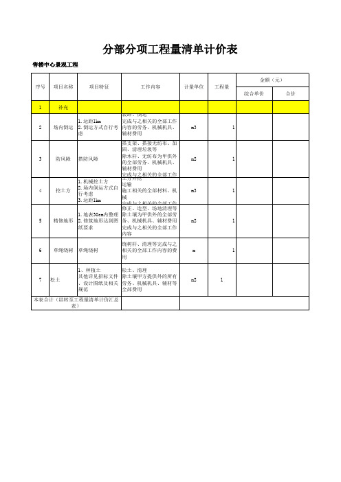 易达景观工程清单报价表清单报价表