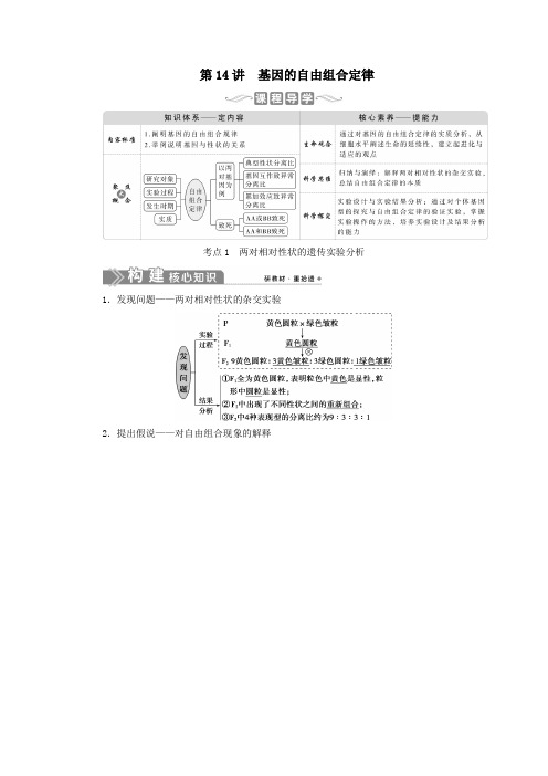 (选考)2021版新高考生物一轮复习第五单元遗传的基本规律和伴性遗传第14讲基因的自由组合定律学案新人教版