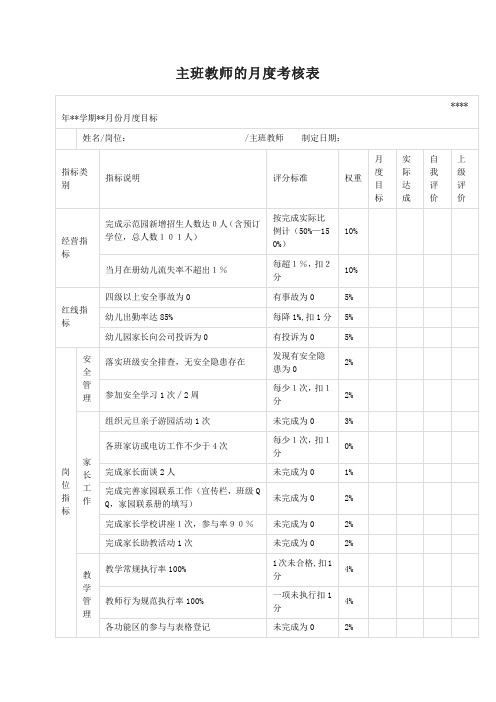 主班教师的月度考核表