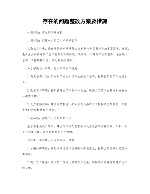 存在的问题整改方案及措施