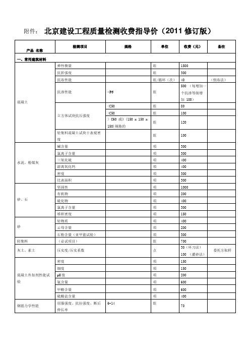 北京建设工程质量检测收费指导价