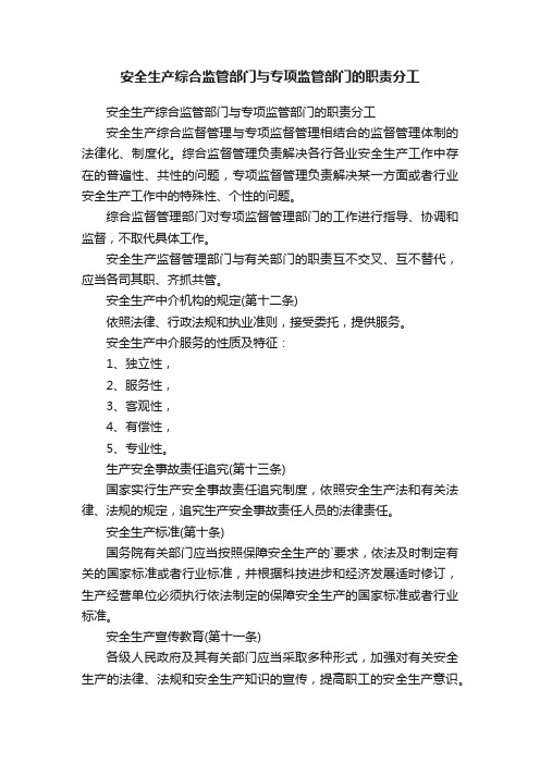 安全生产综合监管部门与专项监管部门的职责分工