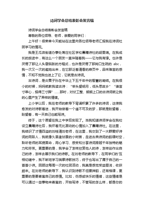 诗词学会总结表彰会发言稿