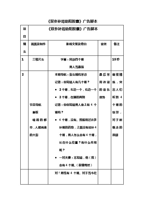 双参补肾助阳胶囊脚本