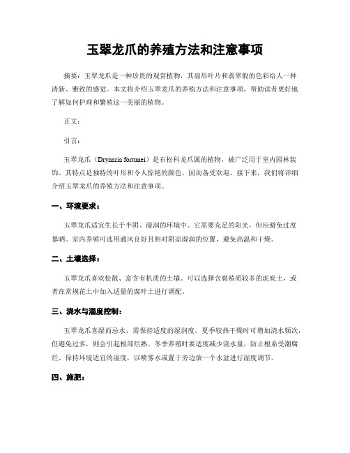 玉翠龙爪的养殖方法和注意事项