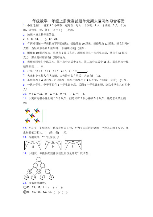 一年级数学一年级上册竞赛试题单元期末复习练习含答案