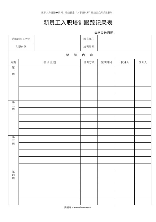 培训专题-新员工入职培训跟踪记录表