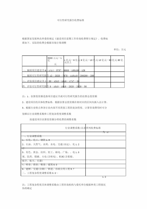 可行性研究报告收费标准