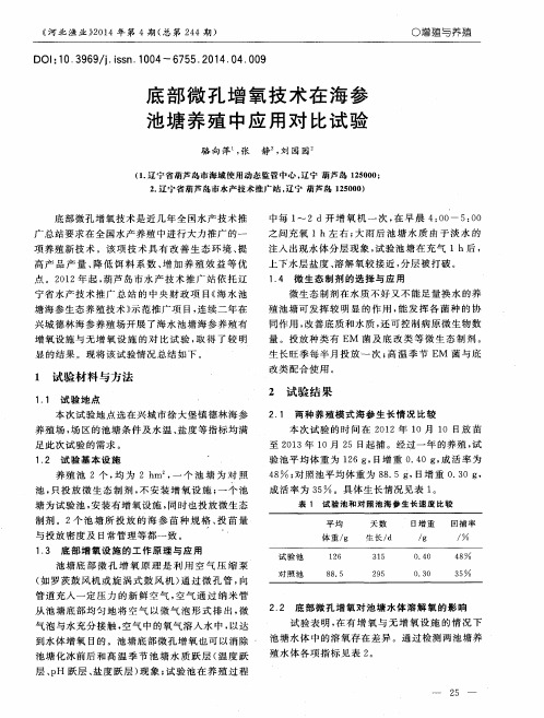 底部微孔增氧技术在海参池塘养殖中应用对比试验