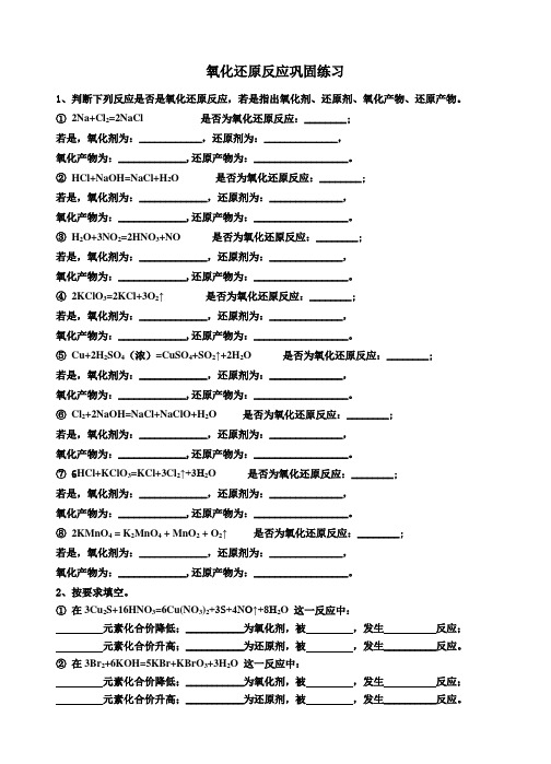 人教版高一化学必修一第二章第三节 氧化还原巩固(练习)(无答案)