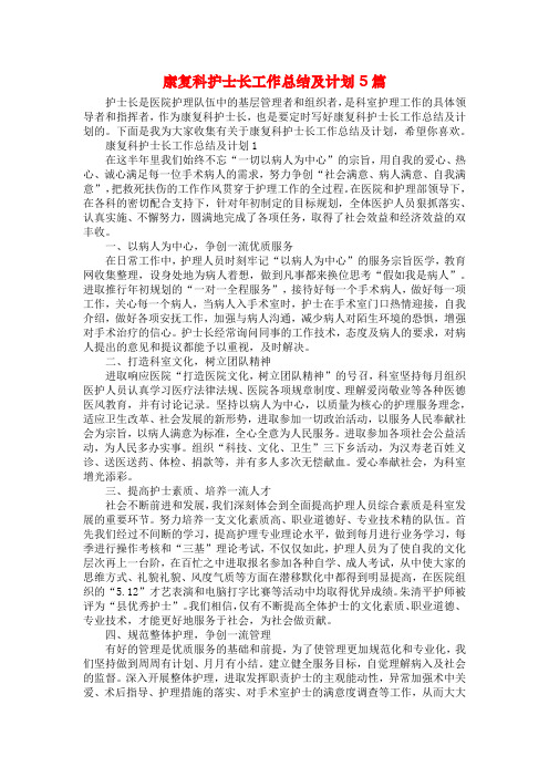 康复科护士长工作总结及计划5篇