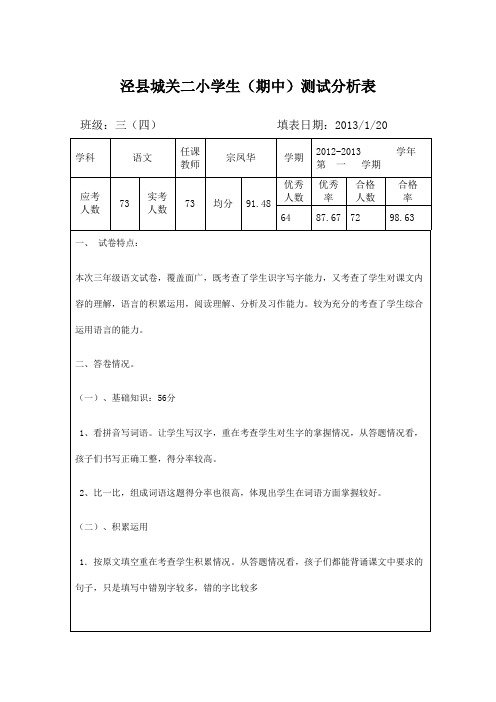 3(4)班试卷分析