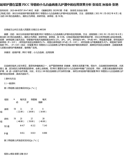 延续护理在留置PICC导管的小儿白血病患儿护理中的应用效果分析张琼花孙加会张艳_1