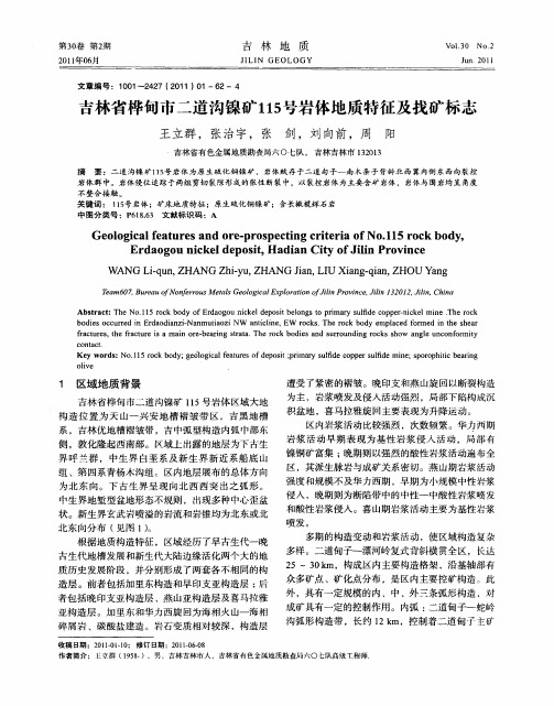 吉林省桦甸市二道沟镍矿115号岩体地质特征及找矿标志