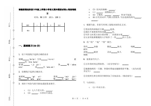 部编版精选积累六年级上学期小学语文期末模拟试卷A卷套卷练习
