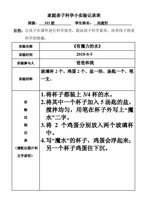 家庭亲子科学小实验记录表 (2)