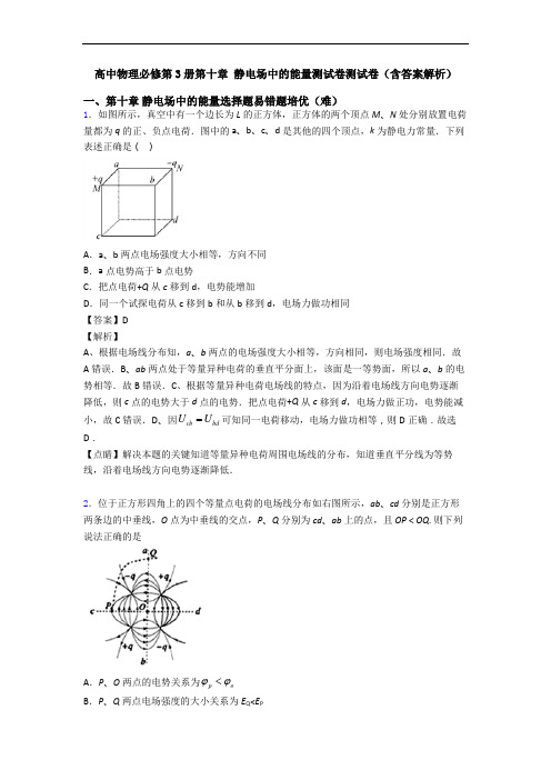 高中物理必修第3册第十章 静电场中的能量测试卷测试卷(含答案解析)
