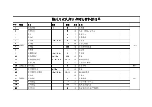 赣州开业庆典活动现场物料报价单