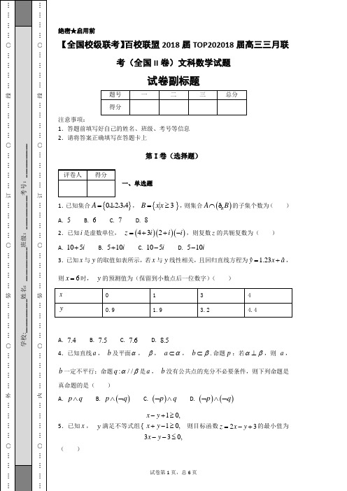 百校联盟2018届TOP202018届高三三月联考(全国II卷)文科数学试题