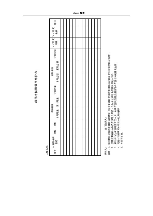 项目材料用量及单价表格式