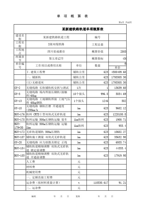 轨道单项概算