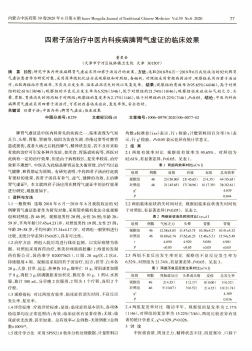 四君子汤治疗中医内科疾病脾胃气虚证的临床效果