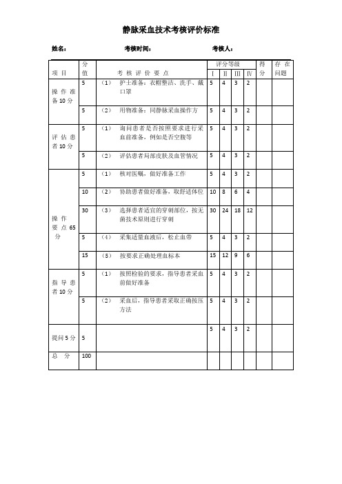 静脉采血考核评价标准