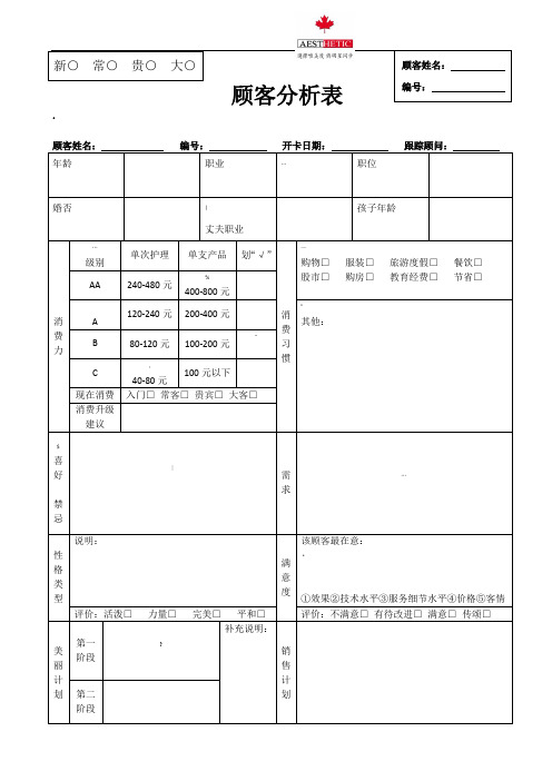 美容院顾客分析表