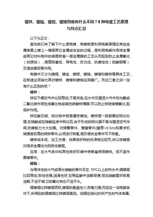 镀锌、镀镉、镀铬、镀镍到底有什么不同？8种电镀工艺原理与特点汇总