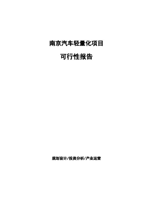 南京汽车轻量化项目可行性报告