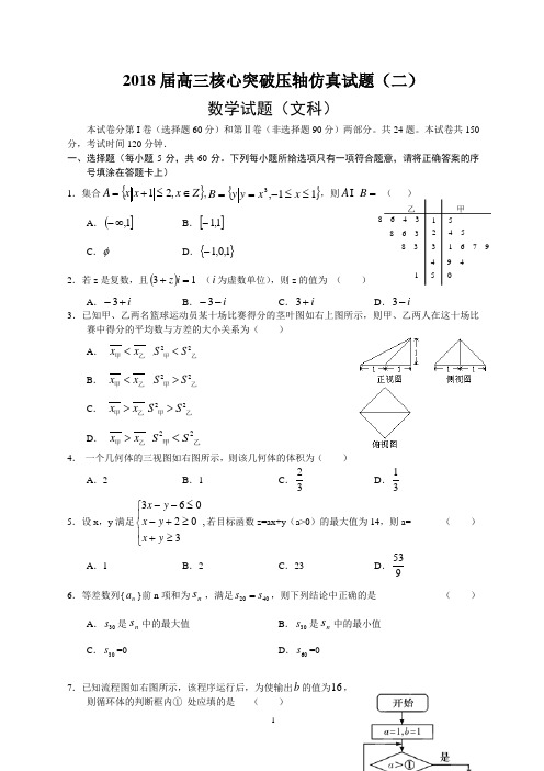 2018届高考文科数学押题模拟试卷1