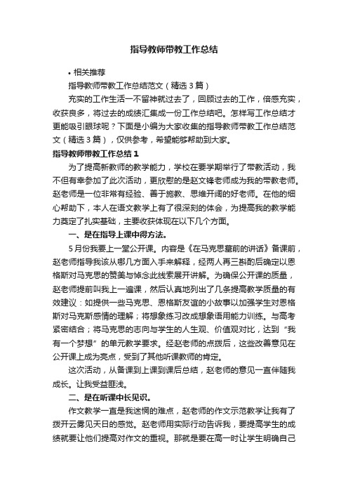 指导教师带教工作总结