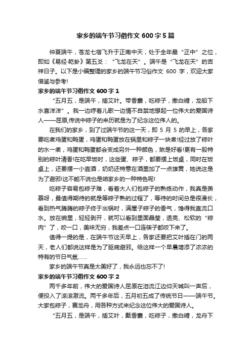 家乡的端午节习俗作文600字5篇