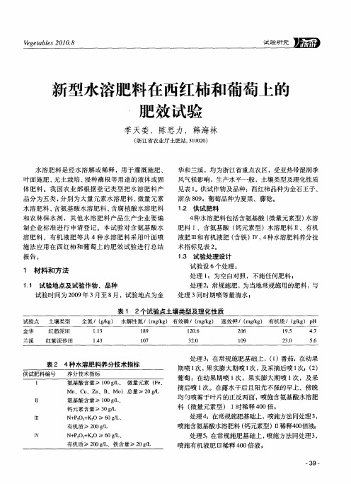 新型水溶肥料在西红柿和葡萄上的肥效试验